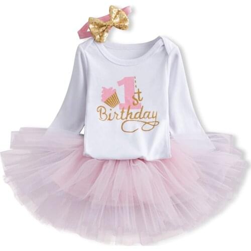 1 Year Girl Baby Birthday Dress Baby Girl Clothing Long Sleeve Baby Girls Dress Cake Smash Outfits Letter Birthday Party Dresses