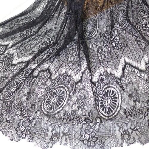 1 Meter Soft French Chantilly Eyelash Lace Fabric In Black Nylon Net Lace Material Free Shipping
