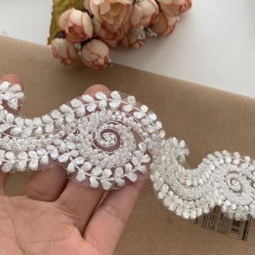 1yard/lot 5cm Small Size High-end Milk White Beads Lace Trim Wedding Veil Skirt Accessories DIY Sewing X743