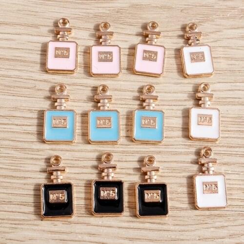 10pcs 9*16mm Metal Alloy Enamel Perfume Bottle Charms Pendants for Fashion Necklaces Drop Earrings Keychain DIY Jewelry Making