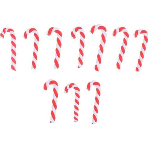 10Pcs Kawaii Cute Clay Christmas Red White Candy Cane Craft Home Christmas Decoration Resin Flatback Cabochons Scrapbooking