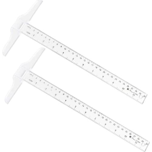 2 PCs12 Inch/30 cm Junior T-Square Plastic Transparent Academic T-Ruler for Drafting and General Layout Work Drafting Supplies