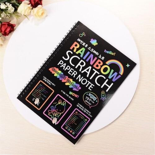 2PCS Large Magic Color Rainbow Scratch Art Paper Note book Fully Black Drawing Q6PD