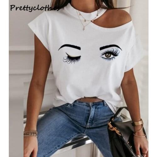 2021 Explosive Casual T-Shirt Letter Print Off-Shoulder Top Women Lady Short-Sleeved Shirt Elegant Printing Fashion Female