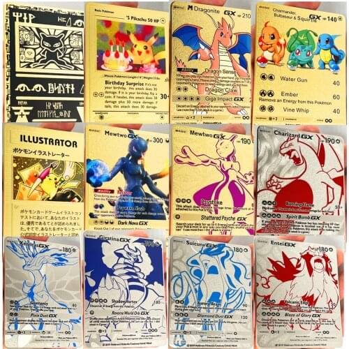 27 Styles New Pokemon GX MEGA Gold Metal Card Super Collection Anime Cards Game Toys For Children Christmas gift