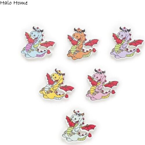 30pcs Fly Dragon Wood Buttons Sewing Scrapbooking Gift Handwork Clothing Home Decor Cartoon Wooden Decorative 30x28mm