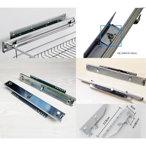 37CM 39CM 40CM Pull out Kitxhen Wire Mesh Basket Ball Bearing Slide Runner Replacement W Connecting Bracket Hook Soft Close