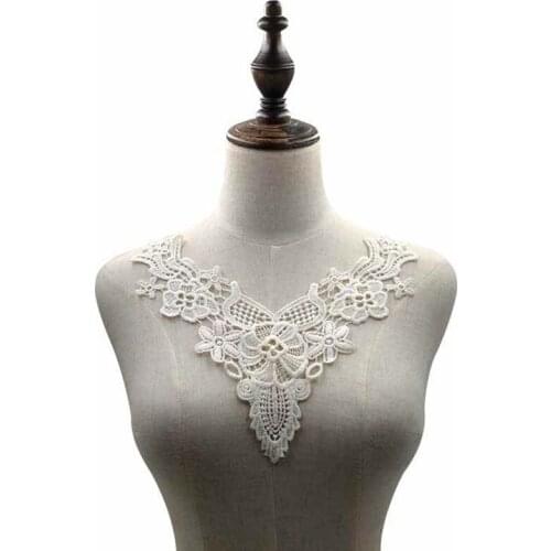 5Pcs Wedding Dress Accessories Embroidery Collar Lace Applique White Fabric Trims DIY Sewing Crafts