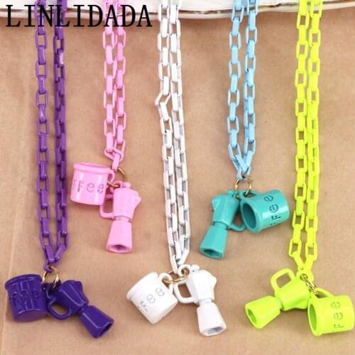 6Pcs Art Colorful Enamel Bottle Coffee Cup Pendant Necklace Woman Necklaces New Creative Unique Design Jewelry