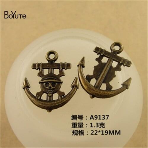 BoYuTe (50 Pieces/Lot) 22*18MM Antique Bronze Pirates Rudder Anchor Charm Pendant for Diy Bracelets Jewelry Making Handmade