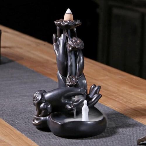 Buddha Hand Backflow Waterfall Incense Burner Ceramic Incense Holder Censer Waterfall Smoke Burner Buddhist Decoration Burner