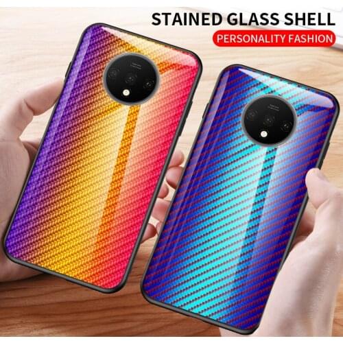 For OnePlus 7T Pro Case Tempered glass Fashion Gradient carbon fiber protect back cover case for one plus 5 5t 6 6t oneplus7t