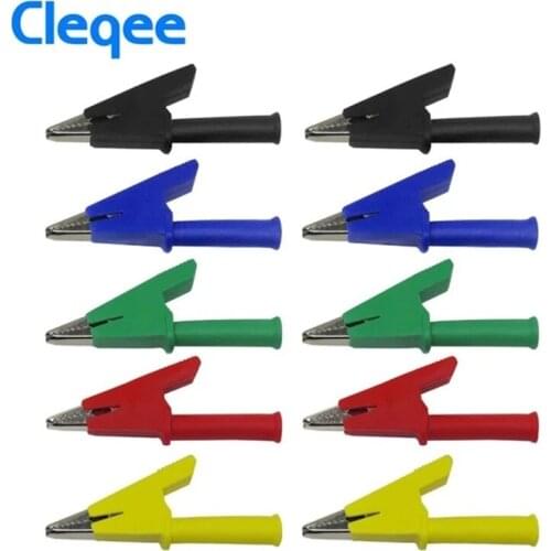 Cleqee P2002 10PCS 5 Color 380V 20A Crocodile Alligator Clips Safety Test folders For 4mm Banana Plugs