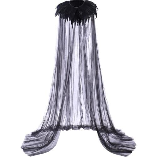 CostumeBuy Sexy Illusion Long Lingerie Feather Cape Tulle Nightgown Vintage Robe Bathrobe Witch Wedding Scarf Chemise Dress