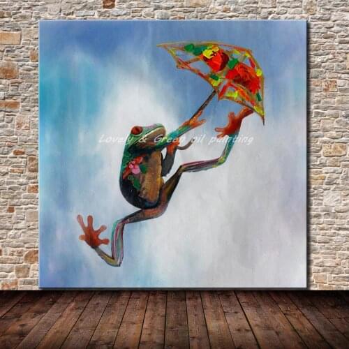 Decorative Art Handmade Modern Abstract Jumping Frog Animal Oil Painting On Canvas Wall Paintings For Living Room Home Decor