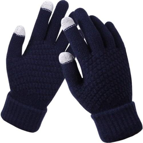 DENNYLITER New Knitted Gloves Winter Warm Thick Touch Screen Gloves Solid Mittens Women Men Warm Stretch Full Finger Guantes