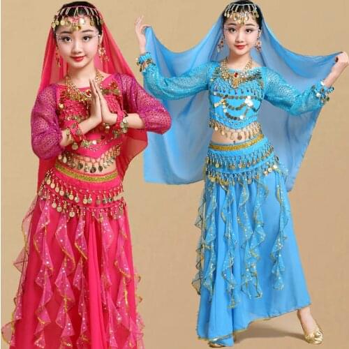 Children Girl Belly Dance Costumes Kids Belly Dancing Girls Bollywood Indian Performance Cloth Set Handmade Girl India Clothes