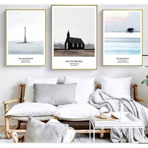 HAOCHU Marine Lighthouses Twilight For Living Room Home Decor Painting Print Poster Simple Nordic Wall Picture Canvas Painting