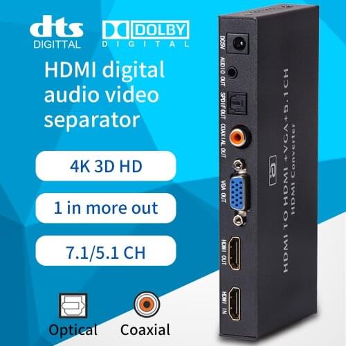 HDMI-compatible Audio Extractor to VGA Converter 5.1CH Dolby AC3 DTS With Optical SPIDF Coaxial 3.5mm Jack vga MHL Adapter HD320