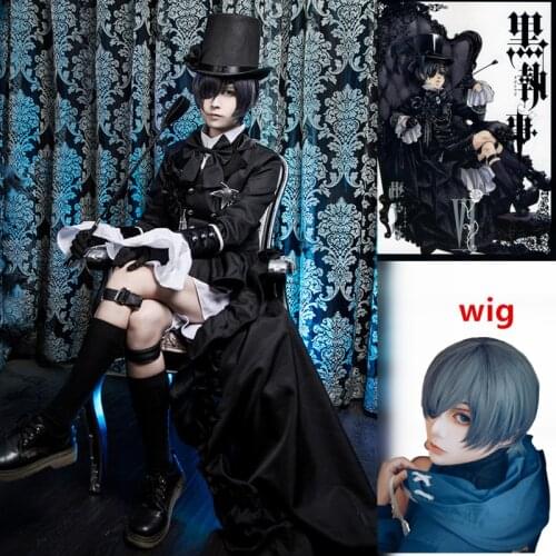 Anime Black Butler Cosplay Costume Adult Halloween Costume Ciel Phantomhive Black Outsuit Vintage Noble Gothic Style Demon Suit