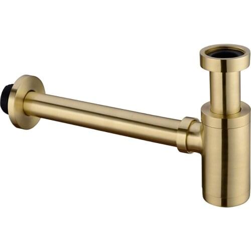 Brass Round Bottle P Trap Basin Sink Waste Trap Drain Tube Kit Adjustable Height Brushed Gold Finished