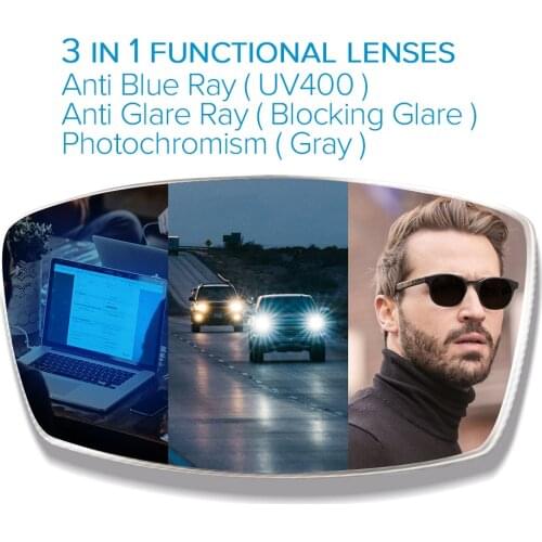 Anti Blue Light + Anti Glare Ray + Photochromism Lenses Aspheric Resin Glasses Lenses Prescription Optical Myopia Lens 1.56 1.61