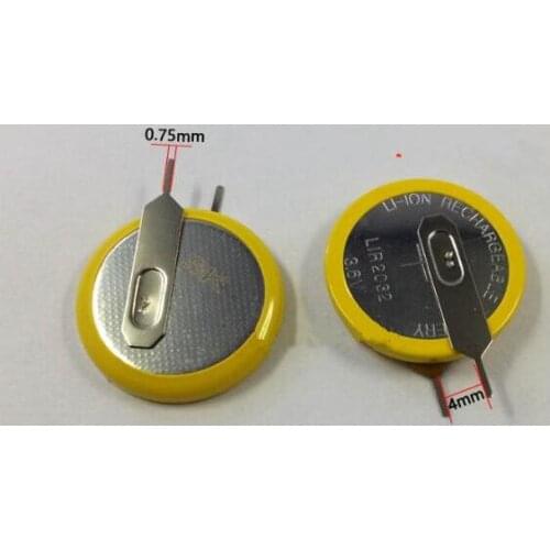 NEW battery LIR2032 3.6V Rechargeable lithium battery Button Li-ion battery vertical leg feet foot DIP2 20pcs/lot