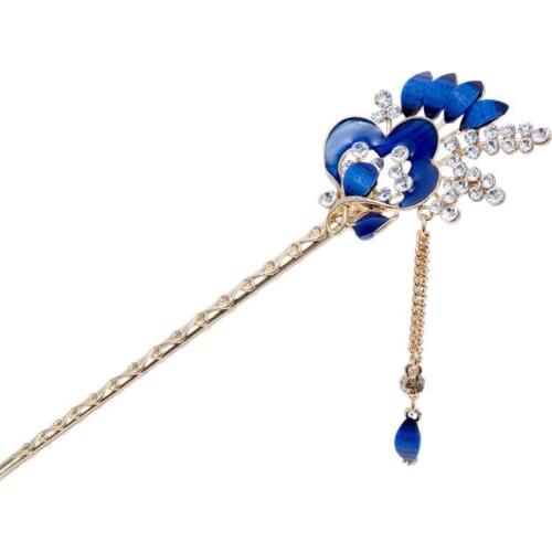 Chinese Style Headwear Hairpins Metal Hair Jewelry Accessories Fashion Women Elegant Flower Rhinestones Hair Stick For Girls