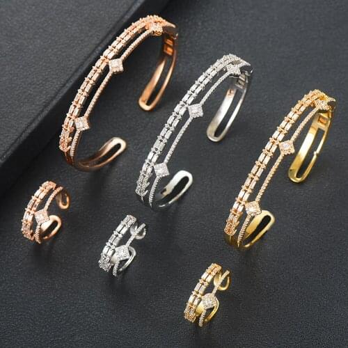 Trendy Luxury Stackable Cuff Bangles For Women Wedding Full AAA Cubic Zircon Crystal CZ Dubai Bridal Bracelets Party Jewelry