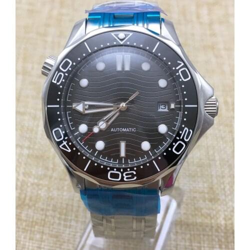 41cm Gray Wave Dial Mens Watch Automatic Mechanical Clock Date Ceramic Bezel Stainless Steel Solid Case