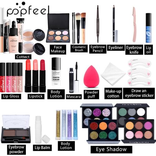 35PCS Makeup Set Eyeshadow Lipstick Eyebrow Pen Lip Gloss Makeup Brush Powder Puff Body Lotion Mascara Cosmetics Kit Makeup Bag