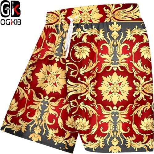 OGKB New Shorts 3D Digital Printing Men And Women Retro Luxury Royal Floral Gold Flower Sports Casual Pants