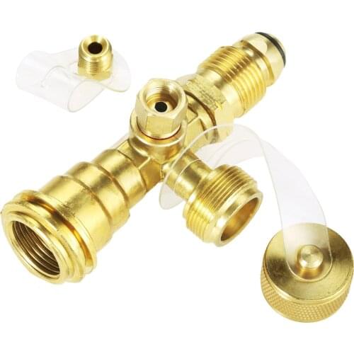 4 Port Propane Tee Adapter Brass Converter fit Motorhomes Tank RV Camping Fire Hookup Safety Nipple Valve Rubber Gasket Rver kit