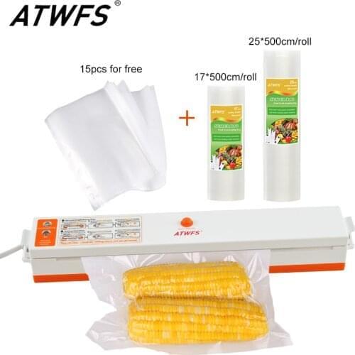 ATWFS Food Vacuum Sealer 1 sets Packing Machine with Vacuum Bags 17*500cm+25*500cm Packaging Rolls and 15pcs Bags