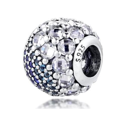 Fits for Pandora Charms Bracelets Enchanted Pave Beads with Blue & Clear CZ 100% 925 Sterling Silver Jewelry Free Shipping