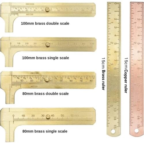 Handnote Retro Brass Ruler High Quality Mini Brass Caliper Pure Copper Vernier Dual-scale Measuring Ruler Portable Retro