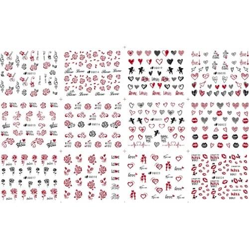 UPRETTEGO 12 PACKS/ LOT SELF ADHENSIVE 3D NAIL ART NAIL SLIDER STICKER VALENTINE LOVER SWEET HEART ROSE KISS CUPID SQ013-024