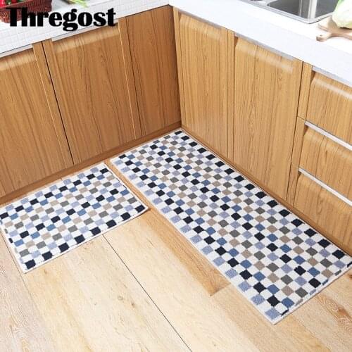 Thregost Kitchen Floor Mats Anti-Slip Mat Waterproof Bathroom Rug Door Carpet Entrance Modern Plaid Rugs for Kitchen Washable