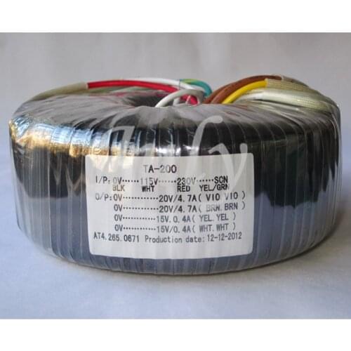Toroidal transformer 200W dual 24V + dual 15V four-wire ring cattle power transformer, 115V-230V oxygen-free copper wire