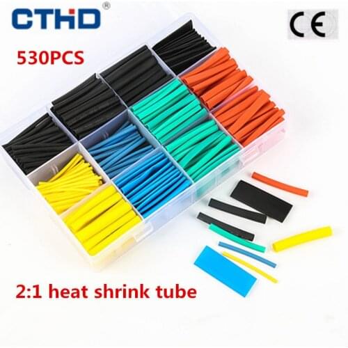 530PCS heat shrink tube 2:1 with box heat shrinkable tube heat shrink tubing Wire connection sleeve Cable connection sleeve