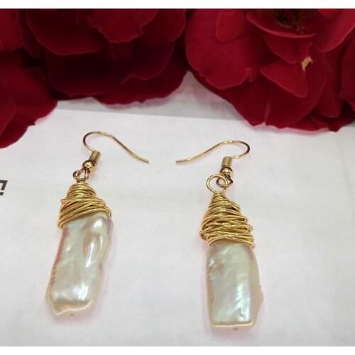 Trenady Unique Party Earrings Handmade Copper Wire Baroque Pearl Pendant Earrings for Women Daily Elegant Jewelry