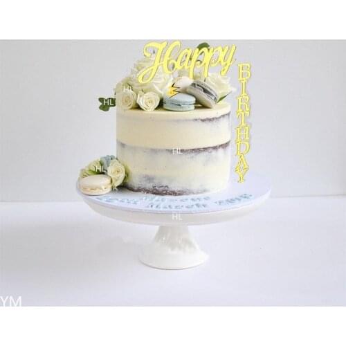 Unique Happy Birthday Cake Topper Pink gold Acrylic Kids birthday party Cake Toppers decoration for Baby shower cake Baking flag