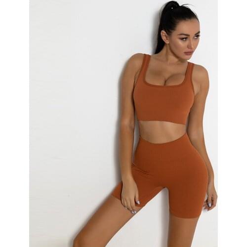 Womens Workout Outfit 2 Pieces Tracksuit Seamless Yoga Leggings Long Pants with Shorts Sports Bra Gym Sets Running Fitness Sets