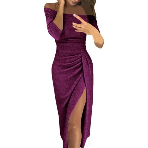 Plus Size Dresses For Women 2021 Women Off Shoulder High Slit Temperamental Dress Long Sleeve Evening Party Dress Vestidos Mujer