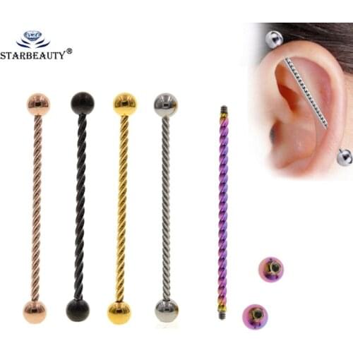 1 PC 1.6*38mm Long Stainless Steel Industrial Piercing Ear Cartilage Plug & Tunnel Jewelry Earring Straight Ear Barbell Jewelry