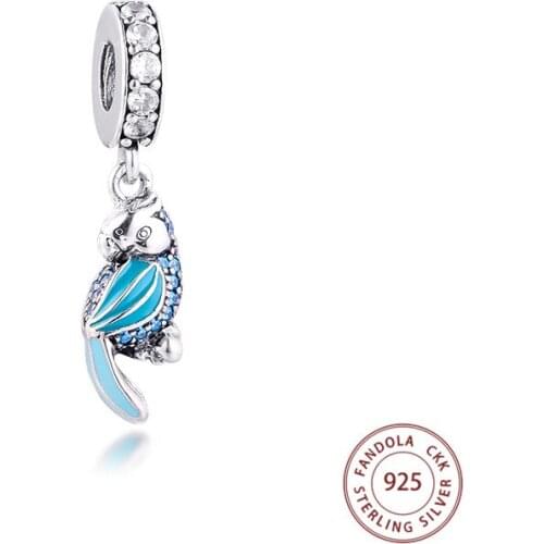 100% Real 925 Sterling Silver Tropical Parrot Dangle Charm Bead Fit Original Bracelets Silver Beads for Jewelry Making Bijoux
