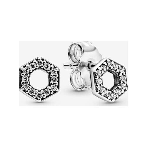 2020 New 925 Sterling Silver Earrings Sparkling Honeycomb Hexagon Stud Earrings Women Pure Silver Jewelry Birthday Gift