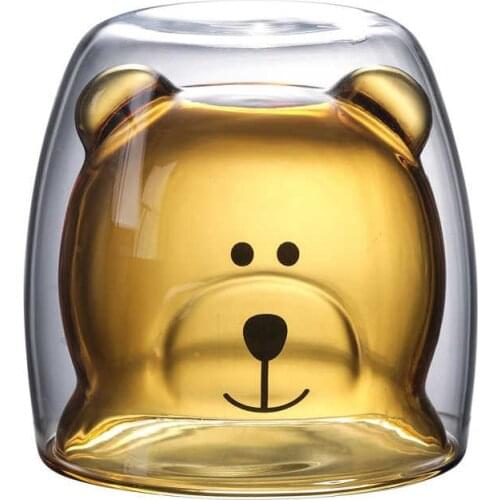 270ml Transparent Double Walls Glass Cartoon Bear Cat Duck Milk Juice Drink Cup Insulated Clear Glass Tea Coffee Drinkware 11