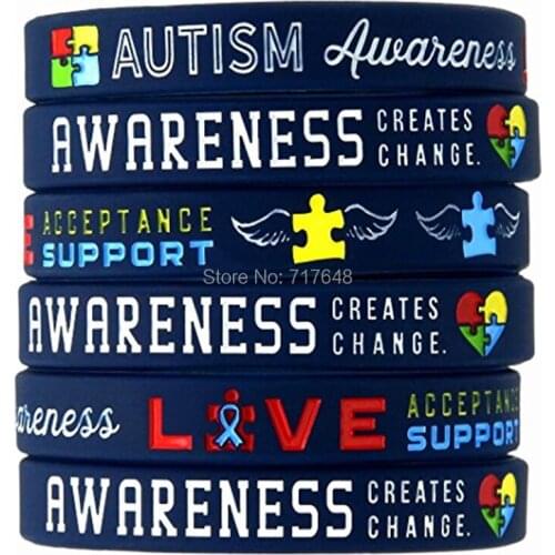 300PCS Medical alert Awareness Creates Change with Autism puzzle heart wristband silicone bracelets free shipping by FEDEX