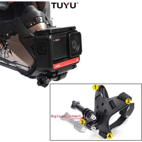 TUYU 4 Corner Motorcycle Bicycle Helmet Camera Strap Chin Mount for GoPro Hero9 8 7 5 4 sj4000 h9 Yi 4k DJI Insta360 Accessories